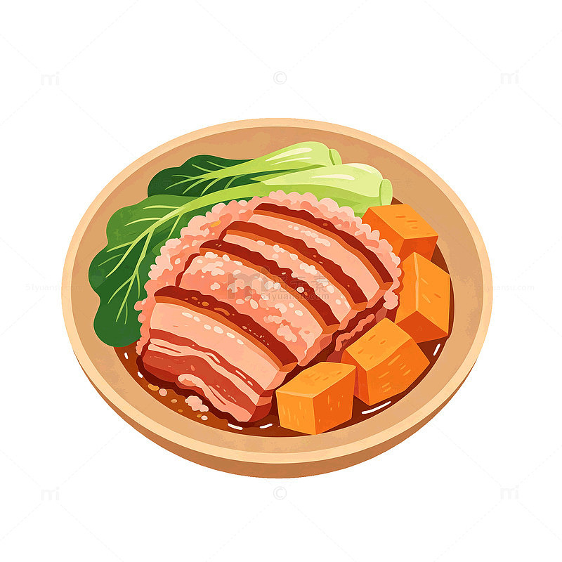 卡通风格红烧肉配菜插画设计素材