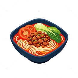 卡通番茄牛肉面美食插画设计素材