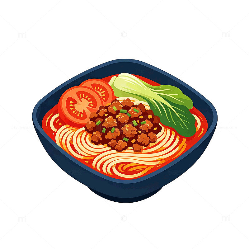 卡通番茄牛肉面美食插画设计素材