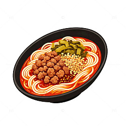 卡通风格红油面条美食插画设计素材