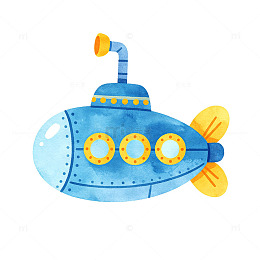 水彩风卡通潜水艇手绘插画设计素材