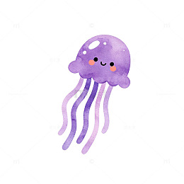 水彩风可爱紫色水母插画素材