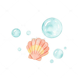 水彩风海洋贝壳气泡插画素材