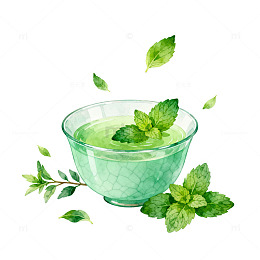 水彩风薄荷茶杯手绘插画设计素材