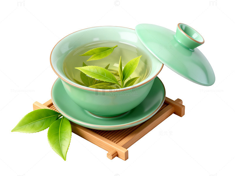 清新风绿茶茶具插画设计素材