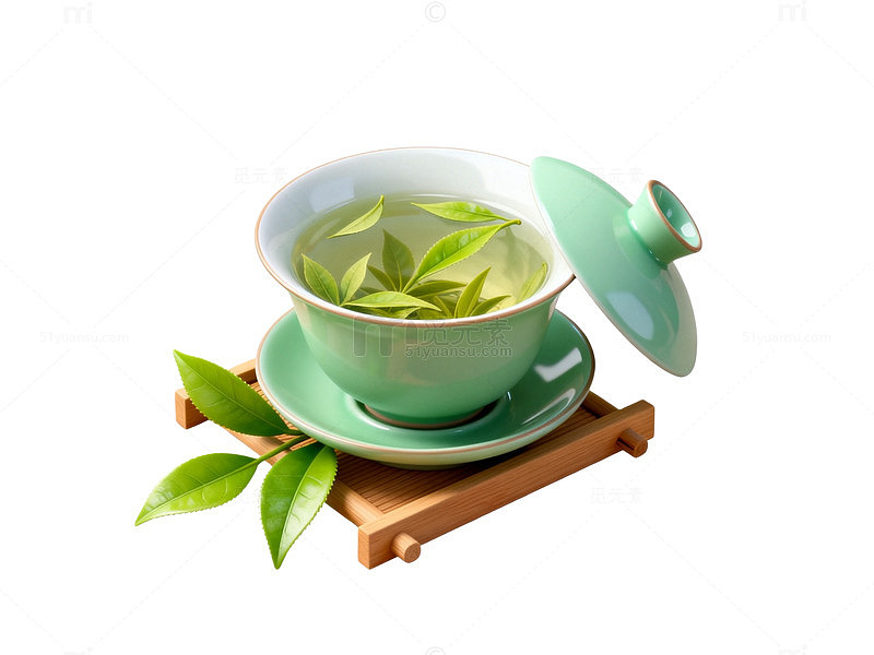 清新风绿茶茶具插画设计素材