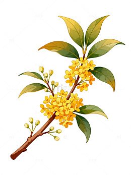 手绘风桂花枝条植物插画设计素材