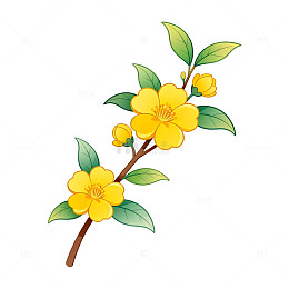 手绘风黄花枝叶植物插画素材
