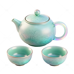 国风青瓷茶具套装设计素材