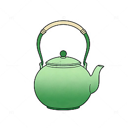 手绘风绿色茶壶插画设计素材