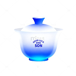 渐变蓝陶瓷茶壶祝福语设计素材