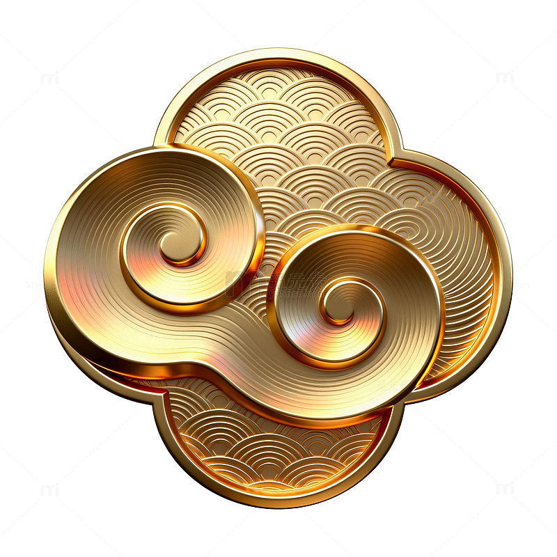 金色祥云纹样立体金属质感设计素材