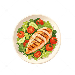 卡通风健康餐鸡胸肉沙拉设计素材