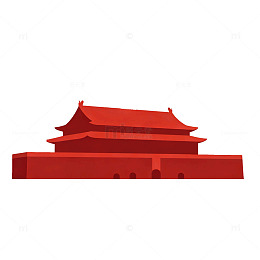 扁平风天安门建筑红色插画设计素材
