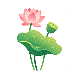 卡通风格荷花莲叶矢量插画素材