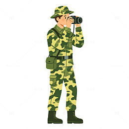 卡通风士兵观察望远镜矢量设计素材