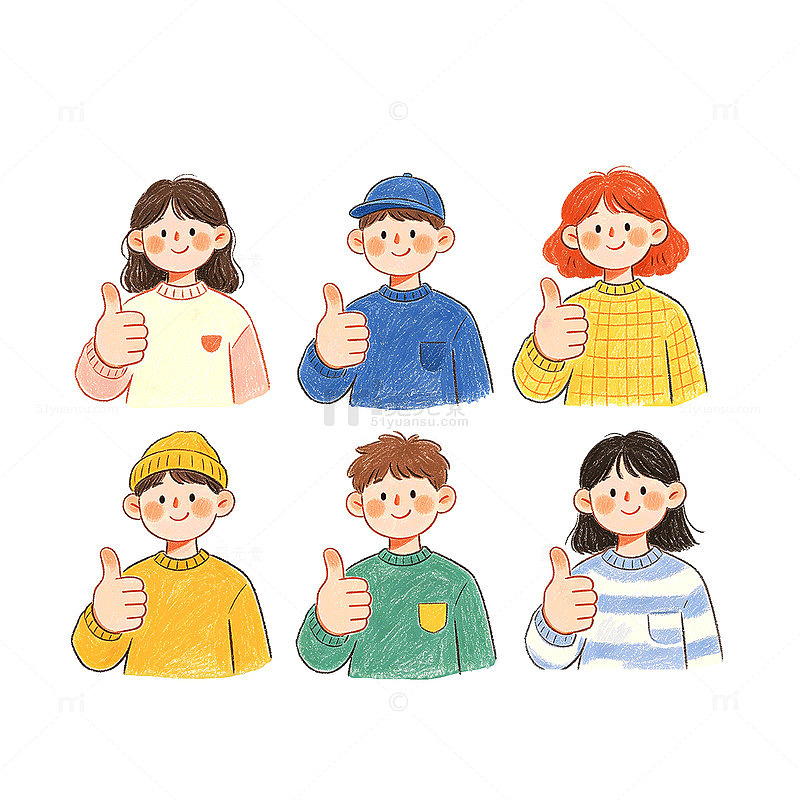 手绘风人物点赞男孩女孩设计素材
