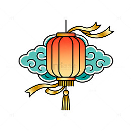 国风手绘灯笼祥云装饰设计素材