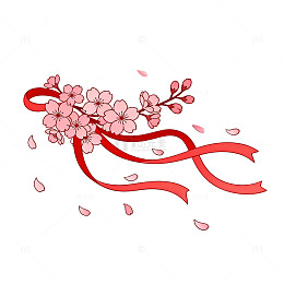 手绘风樱花红绸带装饰设计素材