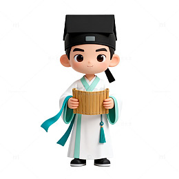 卡通风古代书生持卷3D模型素材
