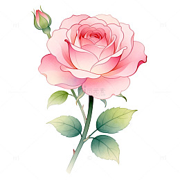 水彩风粉色玫瑰花卉插画设计素材