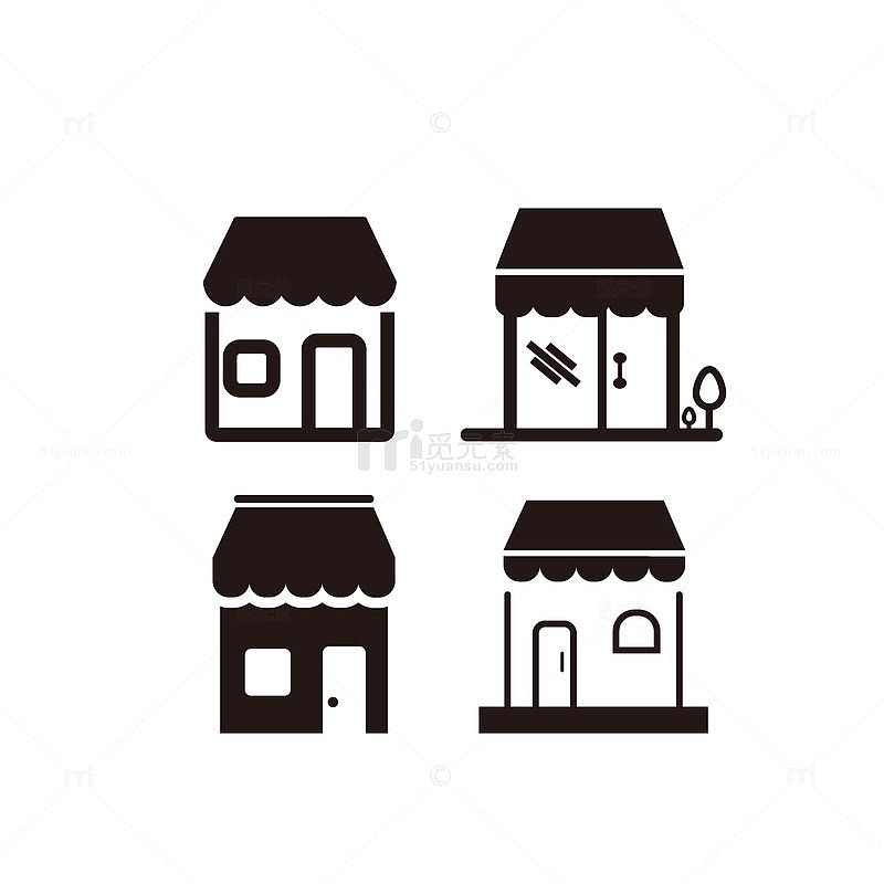简约风店铺建筑图标设计素材