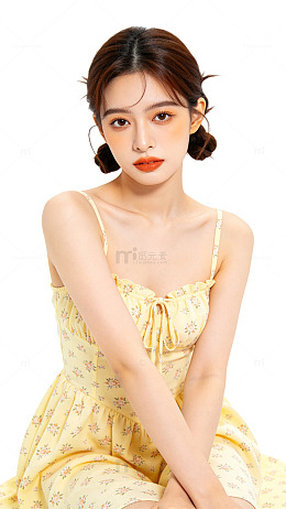 清新风少女写真黄色碎花裙设计素材