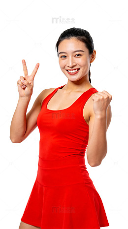 写真风活力女孩红色连衣裙设计素材