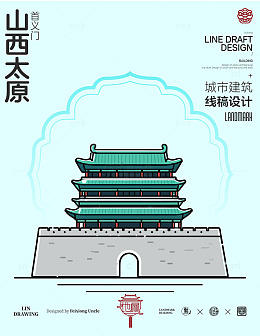 山西太原首义门城市地标建筑线描