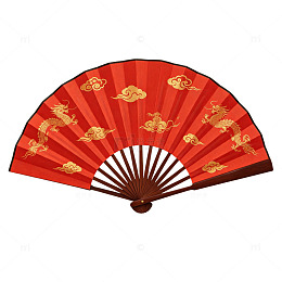 国风红色扇面金色祥云