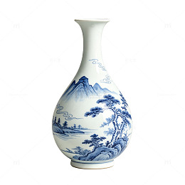 青花瓷风格山水画