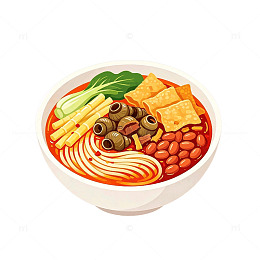 插画风螺蛳粉美食手绘碗装食材设计素材