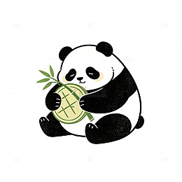 卡通风熊猫吃竹子手绘插画设计素材