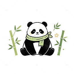 卡通风熊猫竹林插画设计素材