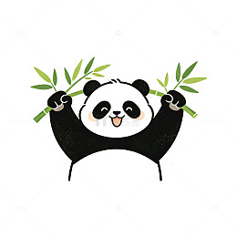 卡通风开心熊猫吃竹子手绘插画设计素材