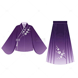 插画风紫色古典服饰樱花图案设计素材