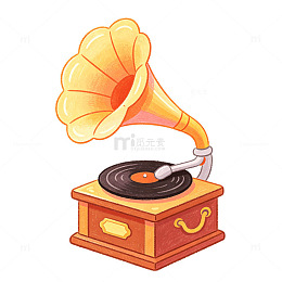卡通风格复古留声机插画设计素材