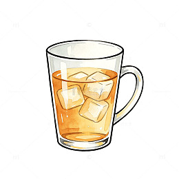 手绘风冰镇柠檬茶饮玻璃杯插画素材