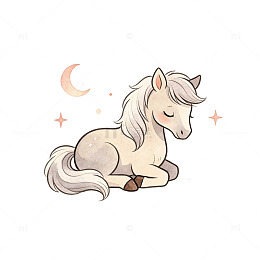 卡通风梦幻小马睡觉插画设计素材