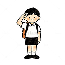 卡通风小学生敬礼插画设计素材