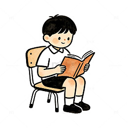卡通风男孩阅读手绘插画设计素材