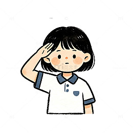 卡通风女孩敬礼手绘人物设计素材