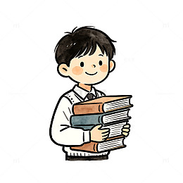 手绘风学生抱书卡通插画设计素材