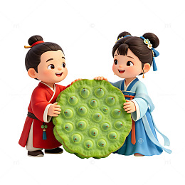 卡通风古装儿童荷叶设计素材