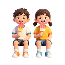 卡通风儿童吃冰棒3D设计素材