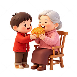卡通风祖孙温馨喂食手绘设计素材