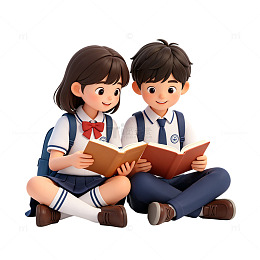 卡通风学生阅读场景插画素材