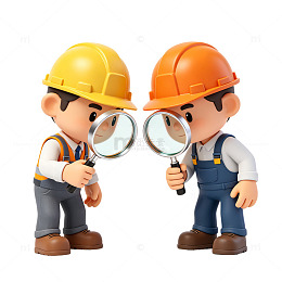 卡通风建筑工人放大镜观察设计素材