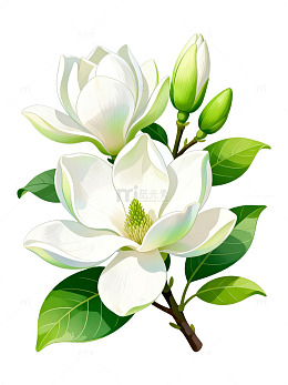 写实风玉兰花枝高清插画素材