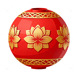 国风红金莲花纹球形装饰设计素材